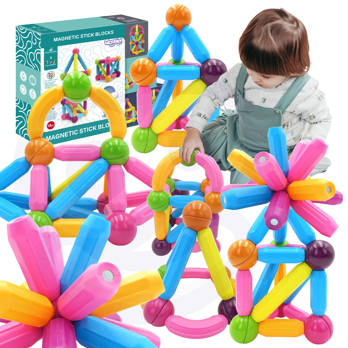 Woopie Thick Magnetic Sticks and Balls Set, 28 pcs