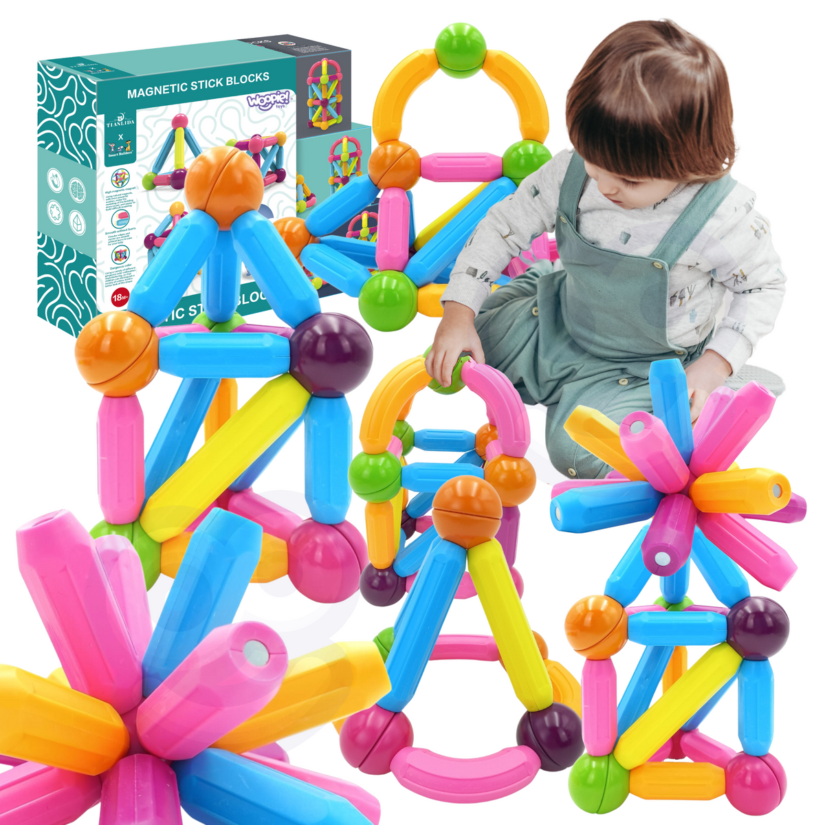Woopie Thick Magnetic Sticks and Balls Set, 38 pcs