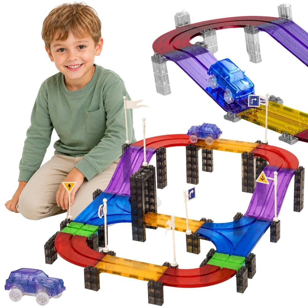 Woopie magnetic race track with LED car, 137 pieces