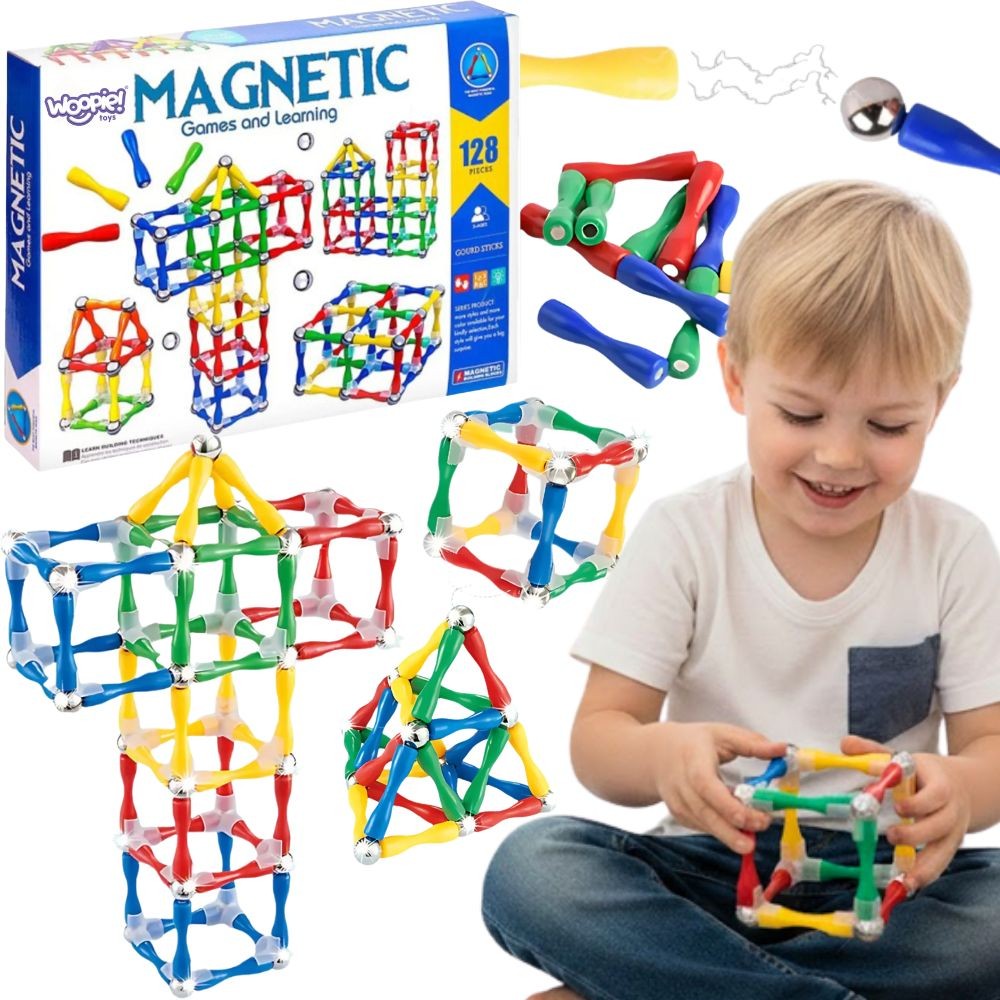 Woopie magnetic sticks and balls set XXL, 128 pieces