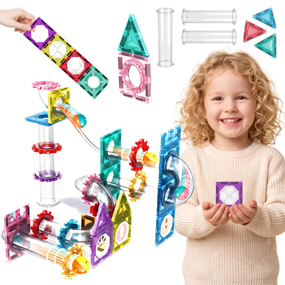Woopie magnetic building tiles 3D marble run, 126 pieces