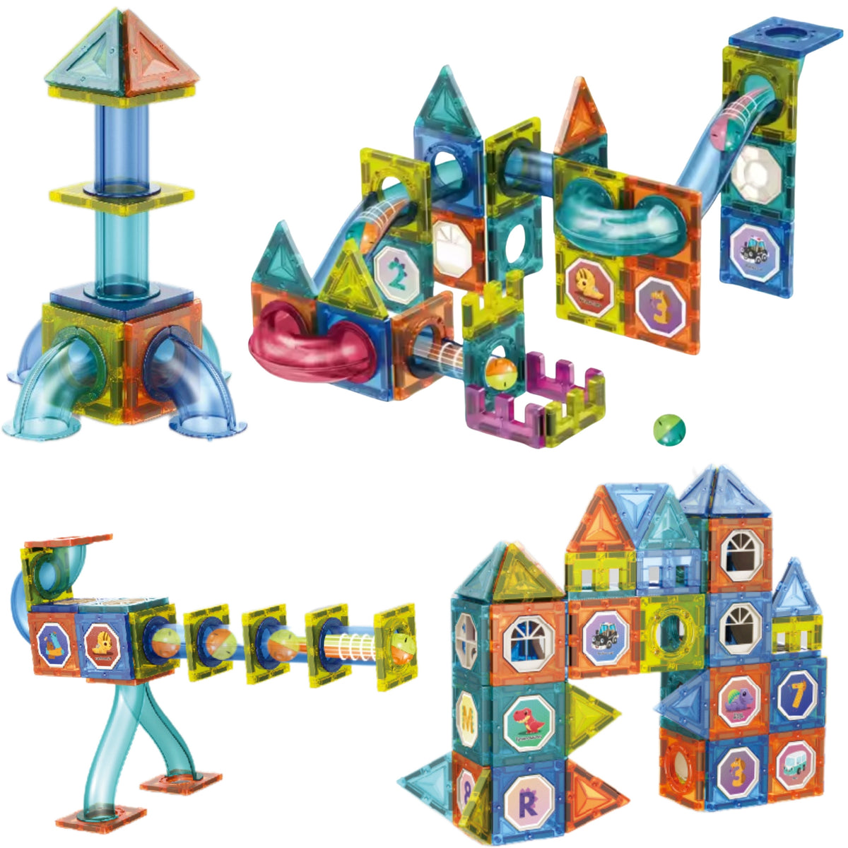 Woopie magnetic marble run 42 – square and triangle tiles