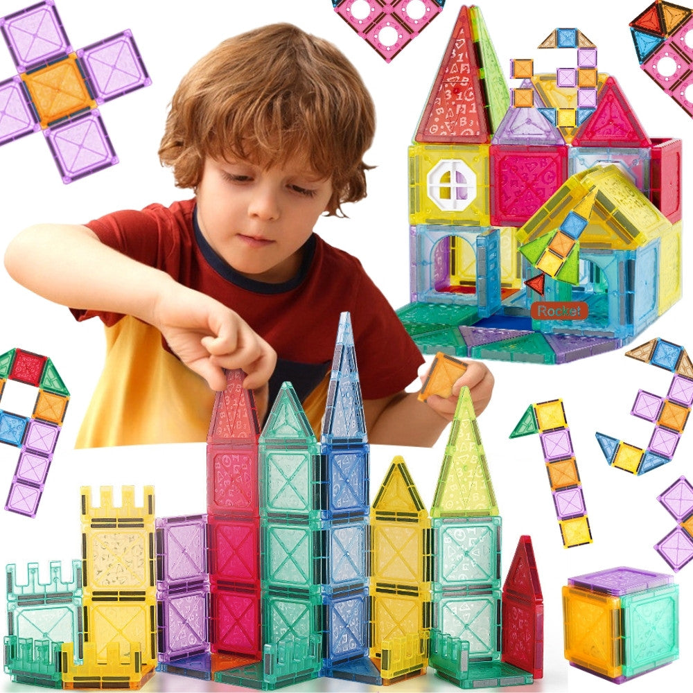 Woopie Magnetic 3D Tiles Castle and Vehicles, 110 Pieces
