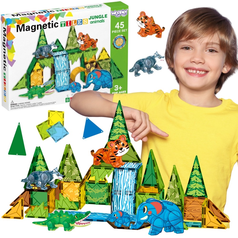 Woopie magnetic building tiles jungle animals, 45 pieces