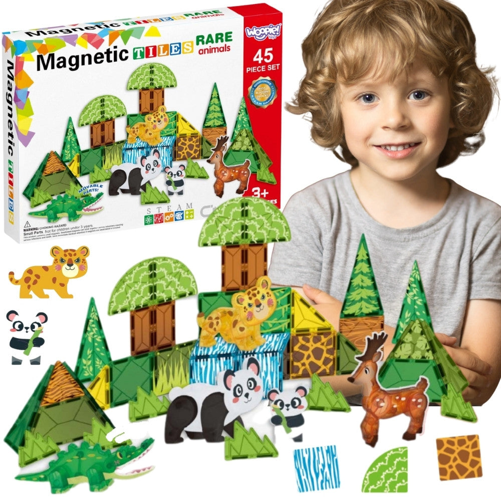 Woopie Magnetic 3D Tiles Rare Animals Set, 45 pcs