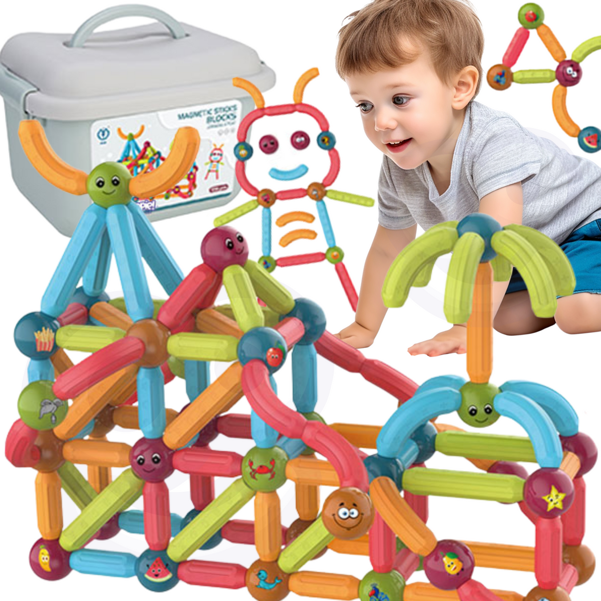 Woopie Thick Magnetic Sticks Set in a Case, 128 pcs