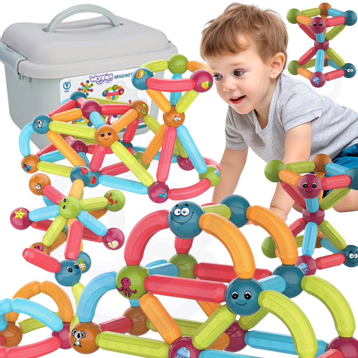 Woopie Magnetic Sticks and Balls in a Tub, 52 pcs