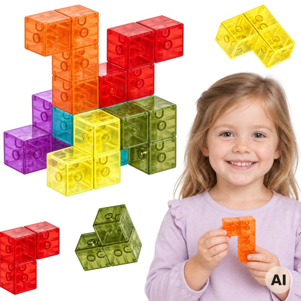 Woopie magnetic 3D block puzzle with clear coloured shapes