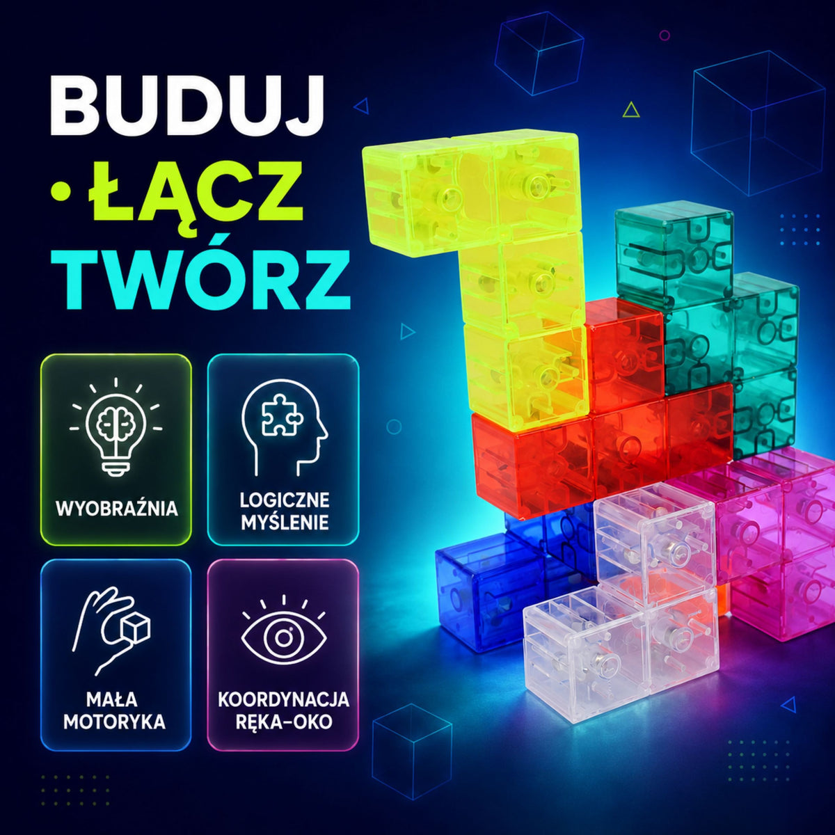 Magnētiskā klucīšu puzle salikta 3D kuba formā