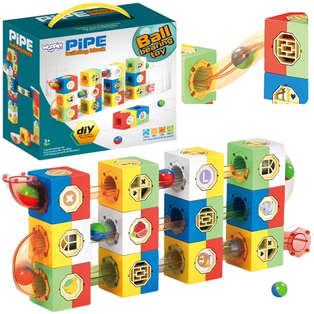 Woopie 3D Block Marble Run with Clear Tracks