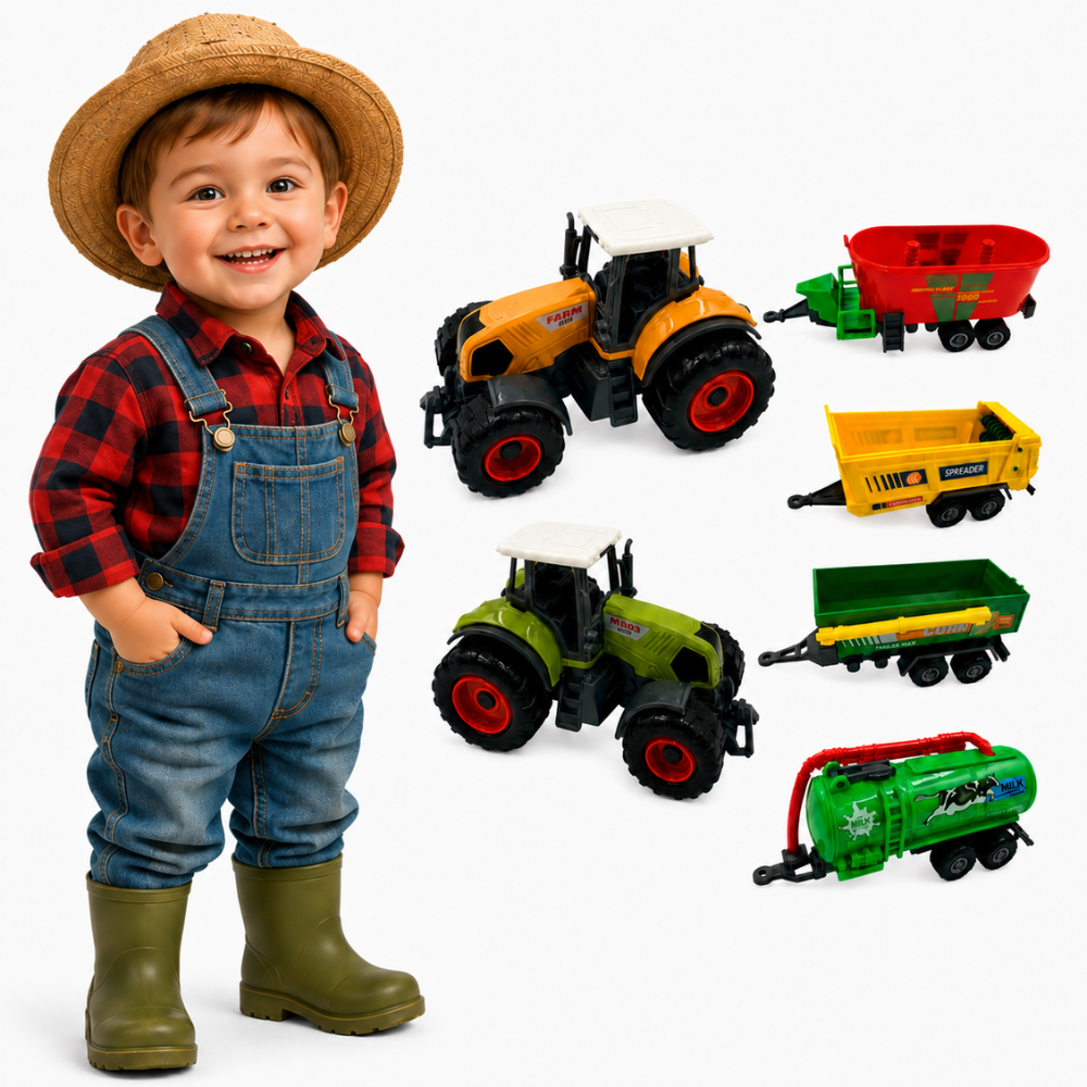 Woopie Mini Farmer Set: 2 Tractors with 4 Trailers