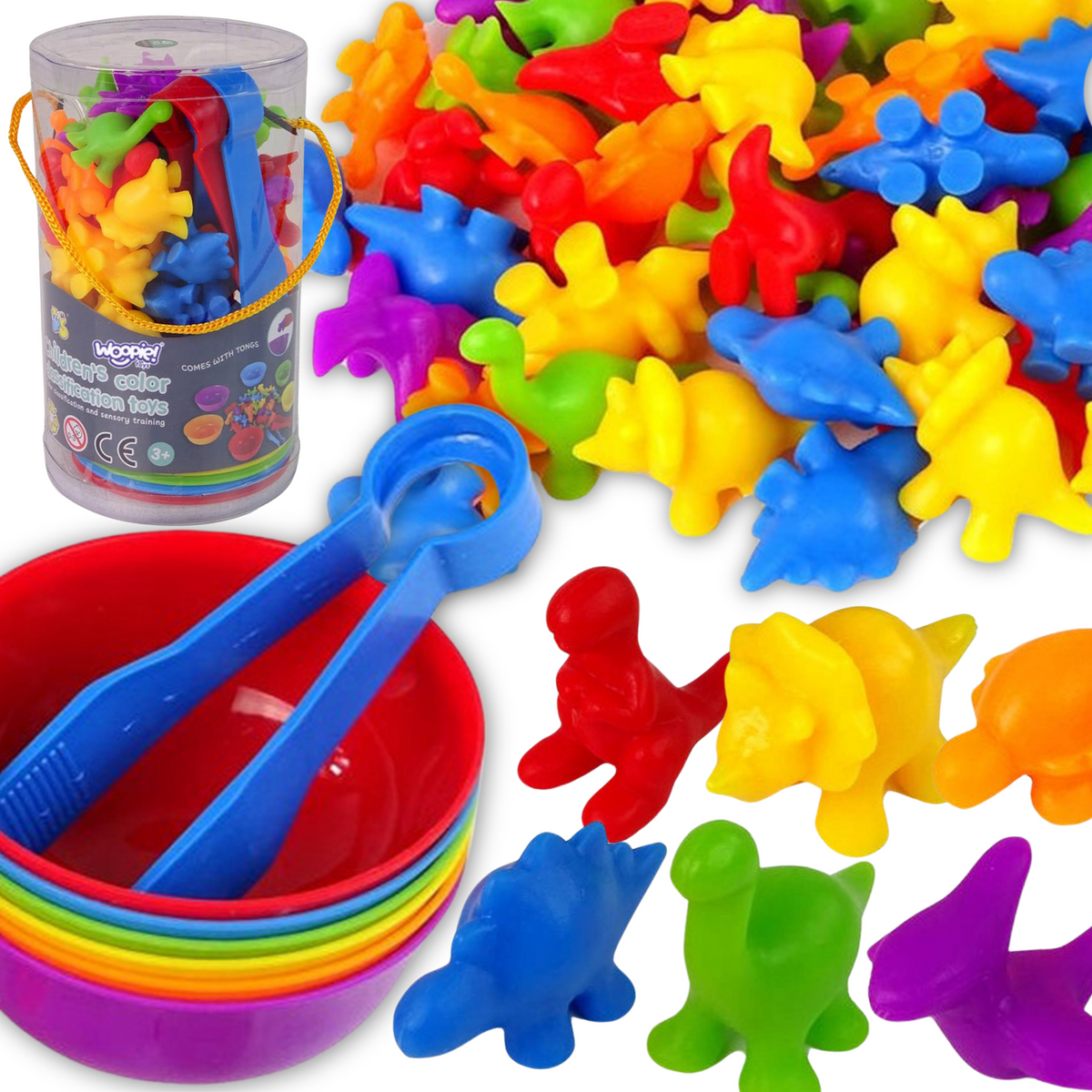 Woopie Montessori dinozauru krāsu šķirotājs, 56 detaļas