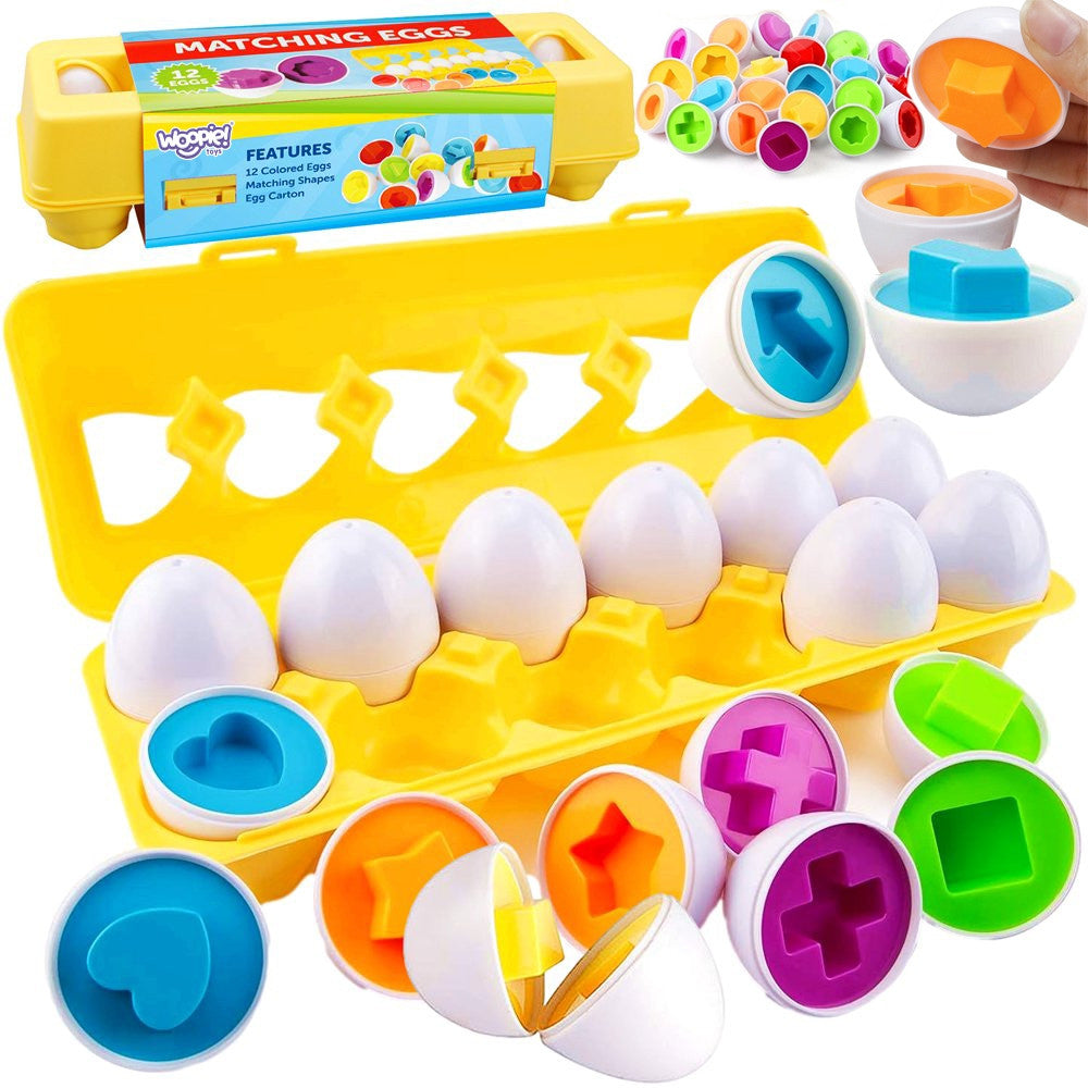 Woopie Montessori egg puzzle with 12 shape and colour eggs