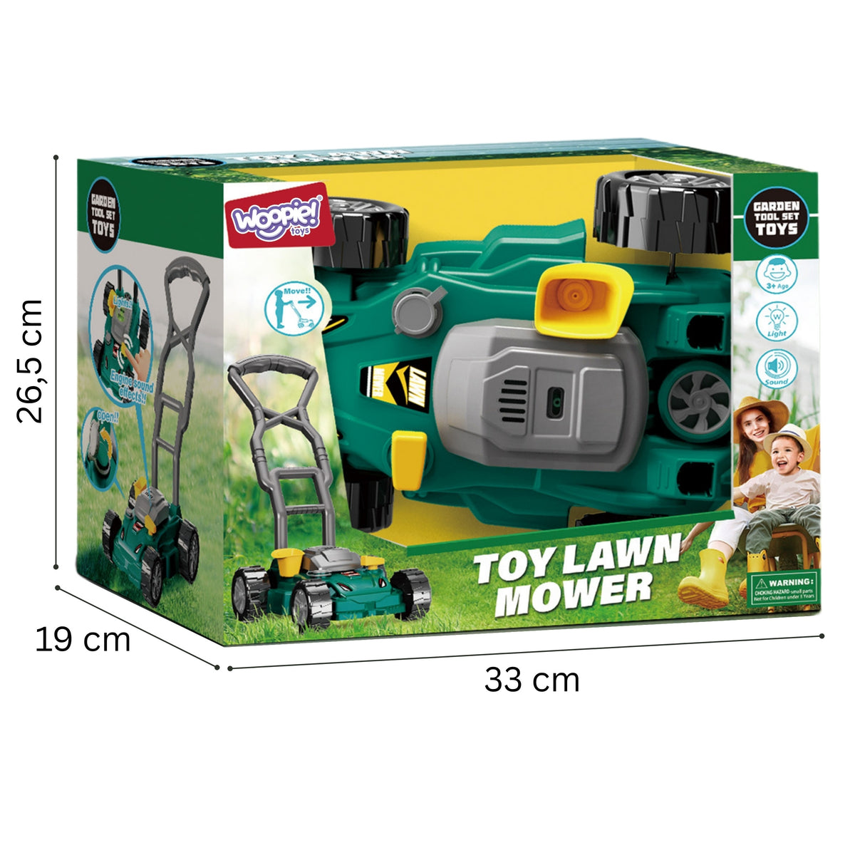 Woopie push lawn mower – child mowing the grass