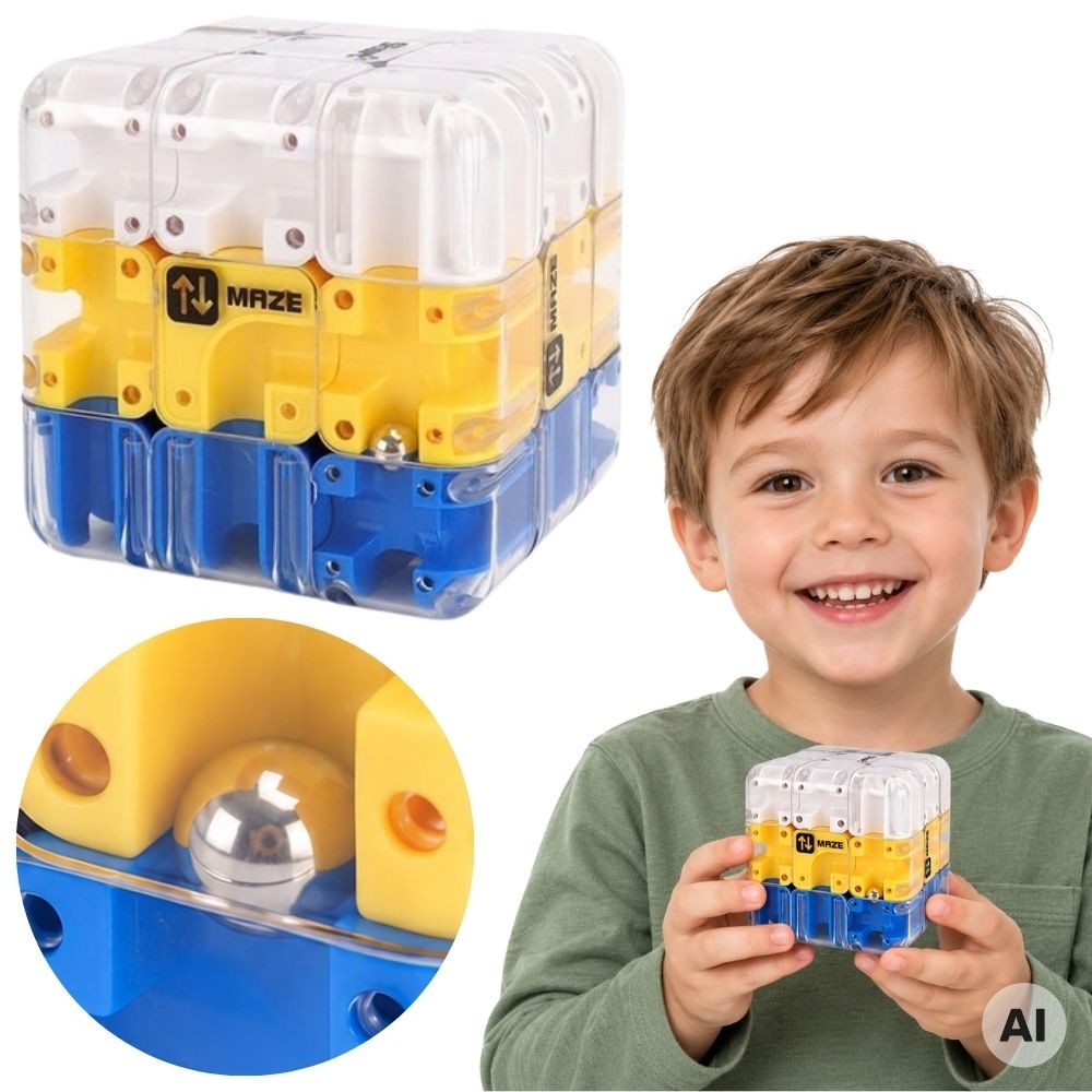 Woopie blue 3D maze cube logic puzzle with ball