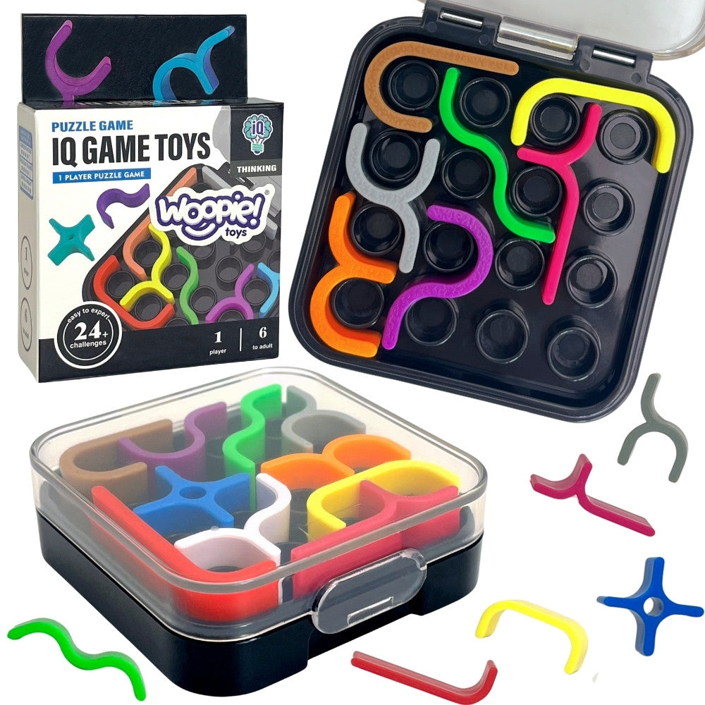 Woopie pocket logic puzzle game with 10 colourful pieces