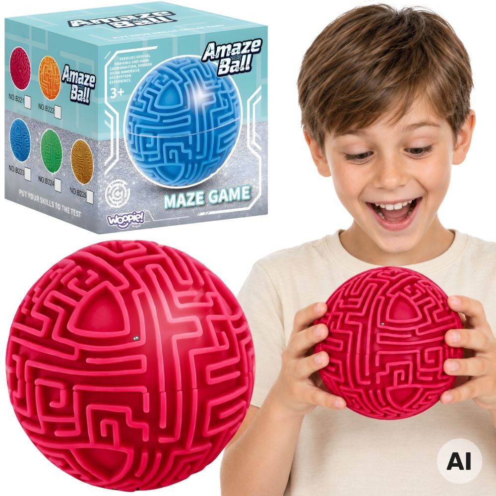 Woopie red 3D ball maze puzzle with paths inside