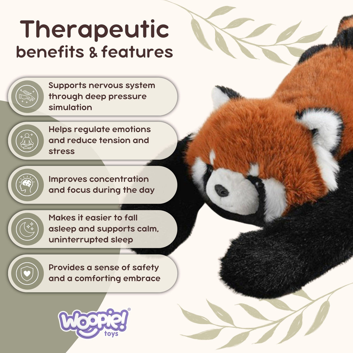 Woopie weighted red panda 1.5 kg – panda on lap