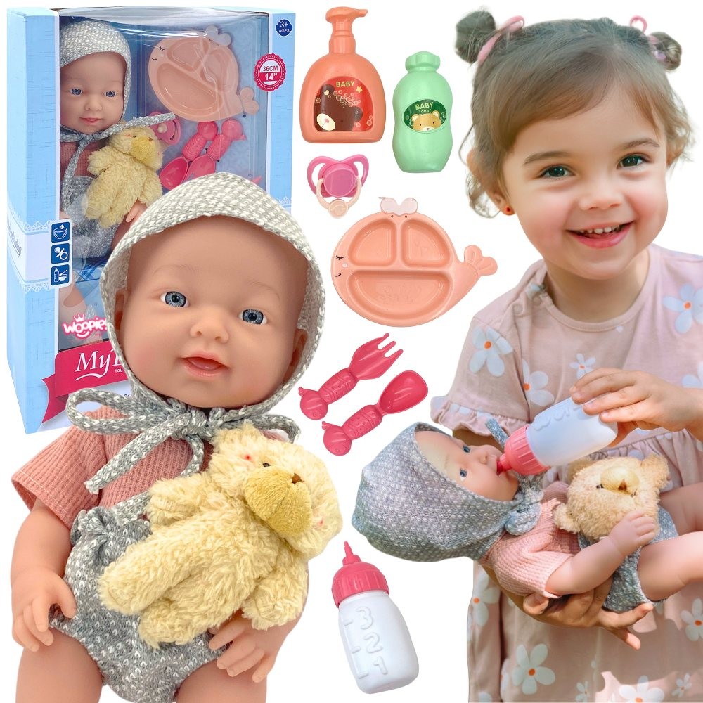 Woopie Royal 36 cm baby doll with teddy and feeding set