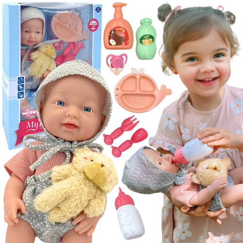 Woopie Royal 36 cm baby doll with teddy and feeding set