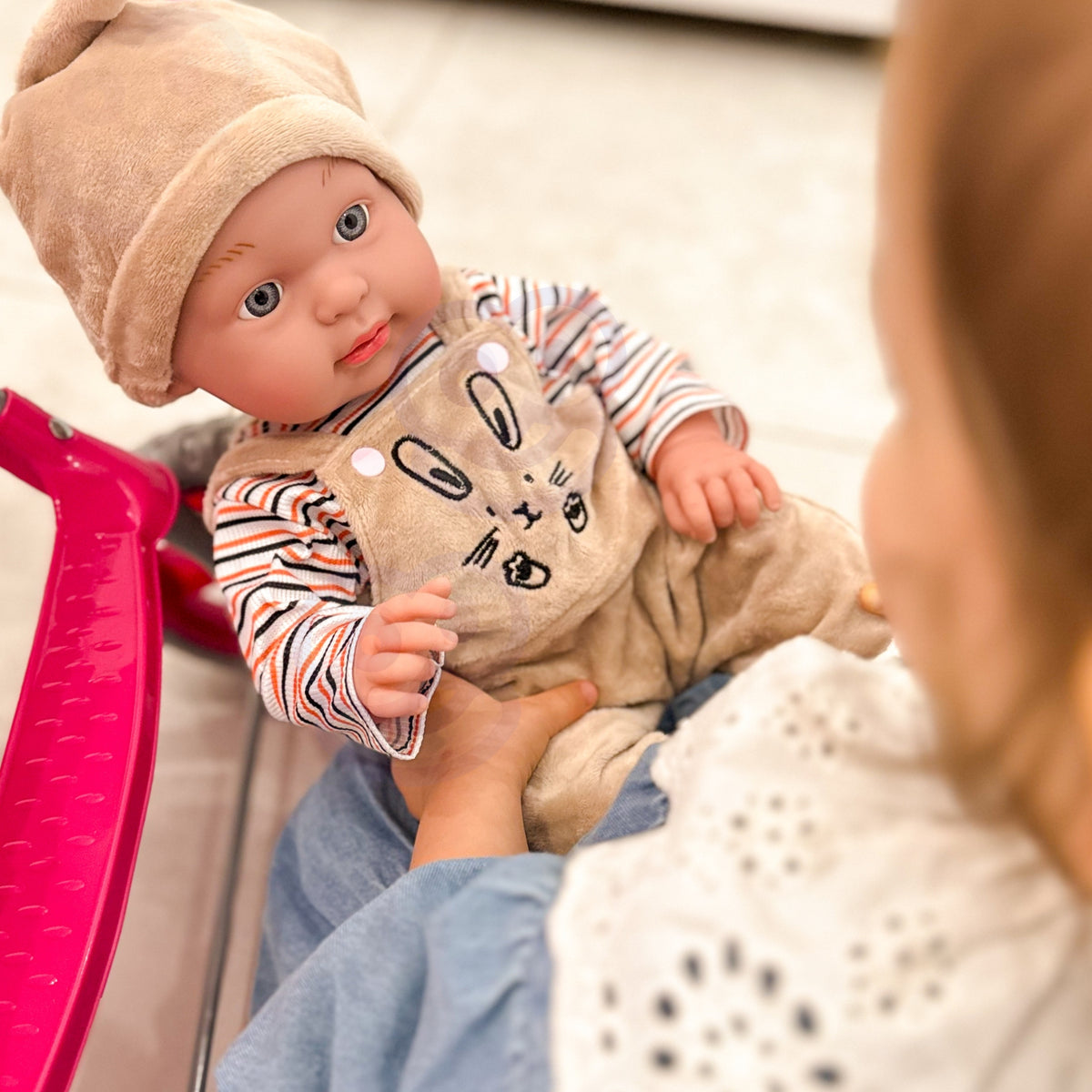 Woopie Royal baby doll in bunny outfit – booties and movable legs