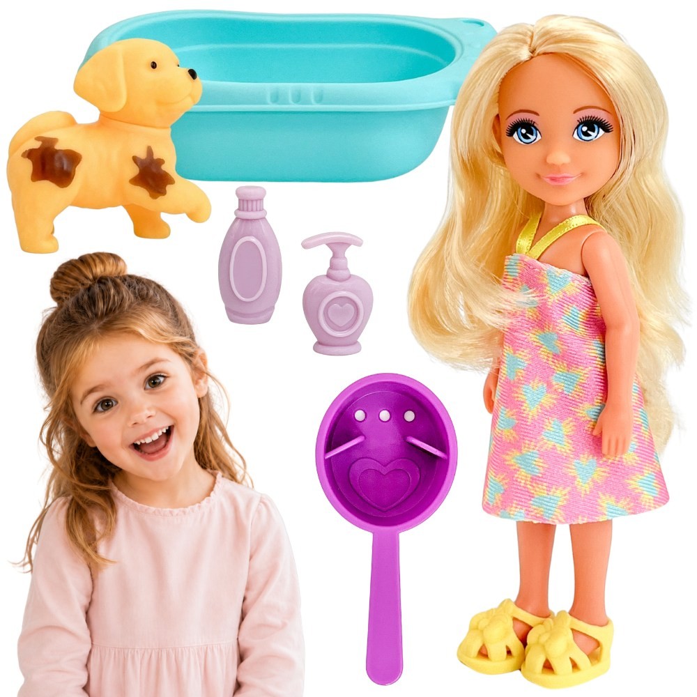 Woopie Royal Doll with Colour-Change Puppy and Bathtub