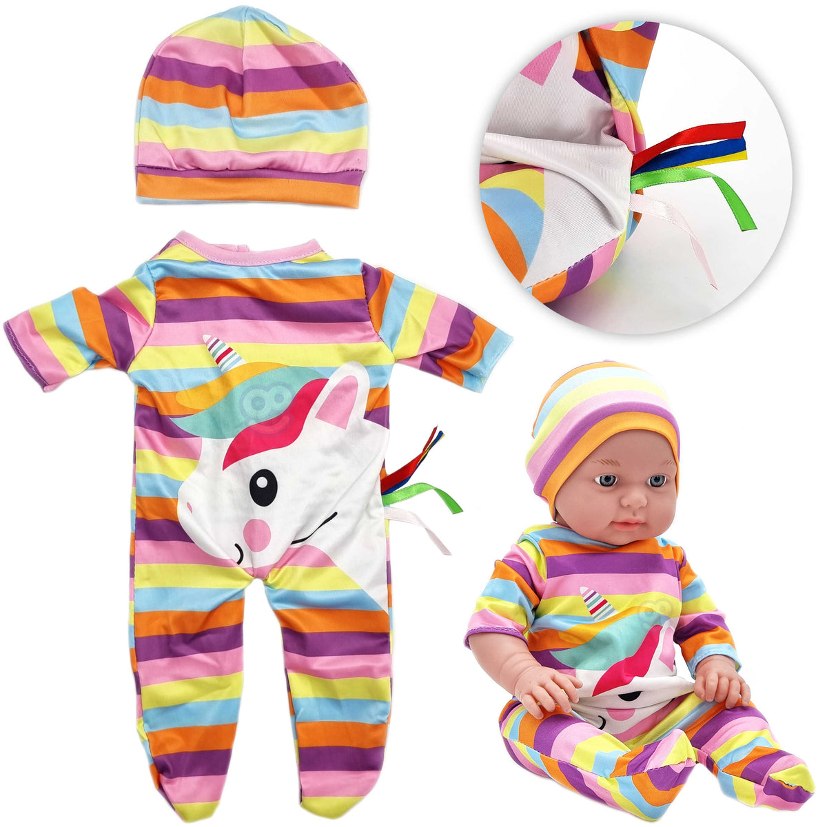 Woopie Royal vienradža bodijs un cepure lellēm 43–46 cm