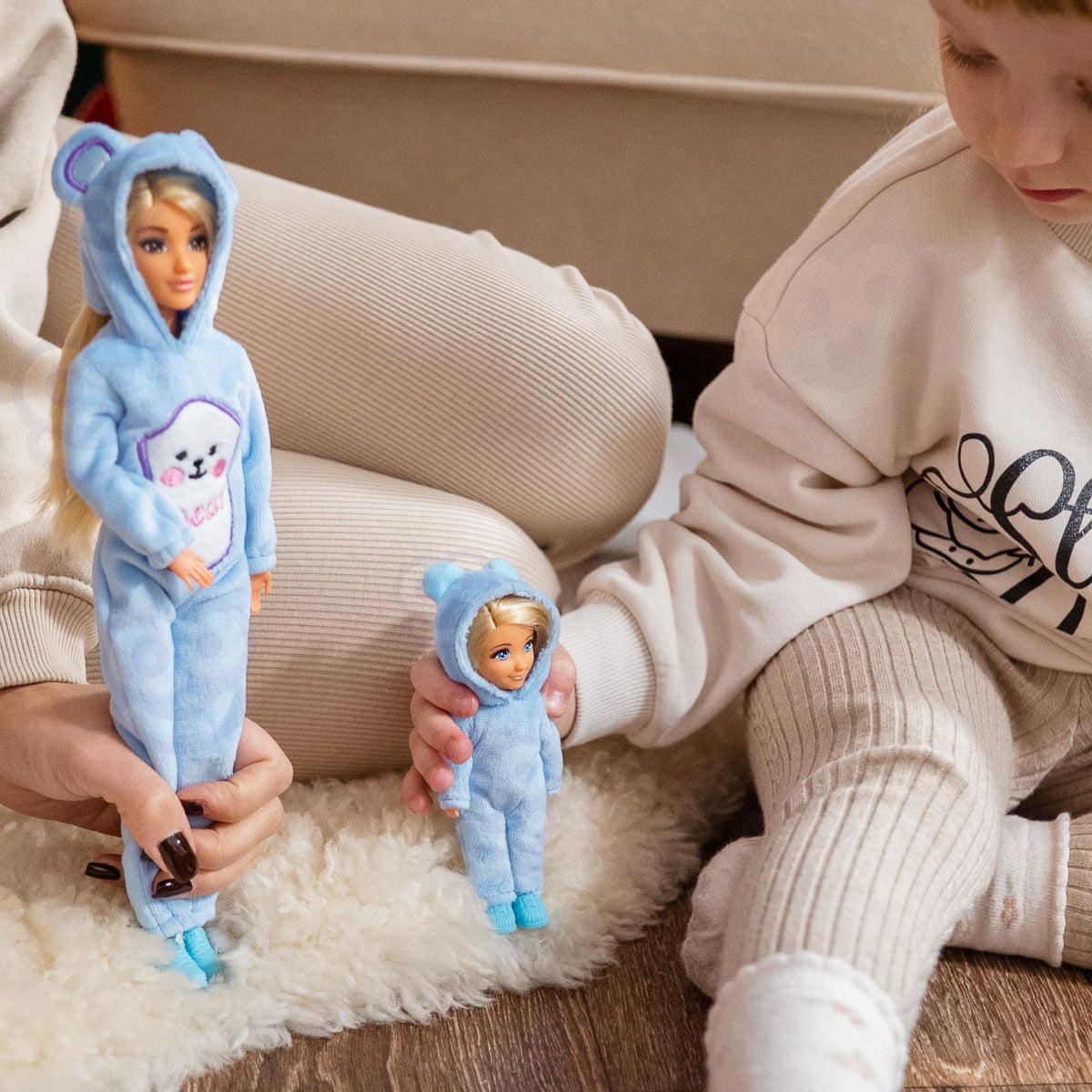 Woopie Royal dolls in teddy jumpsuits – dolls with movable arms posed