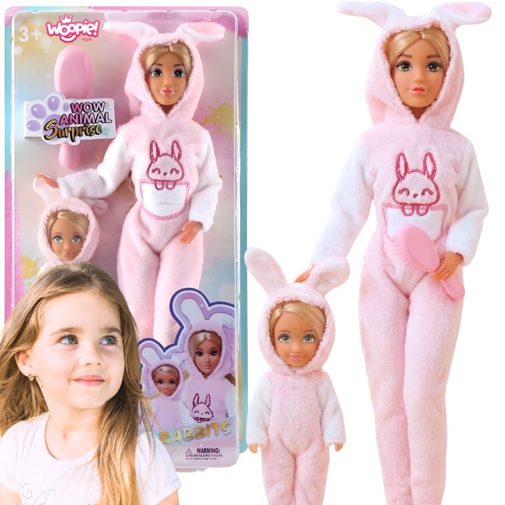 Woopie Royal Mother and Child Dolls in Pink Bunny Jumpsuits