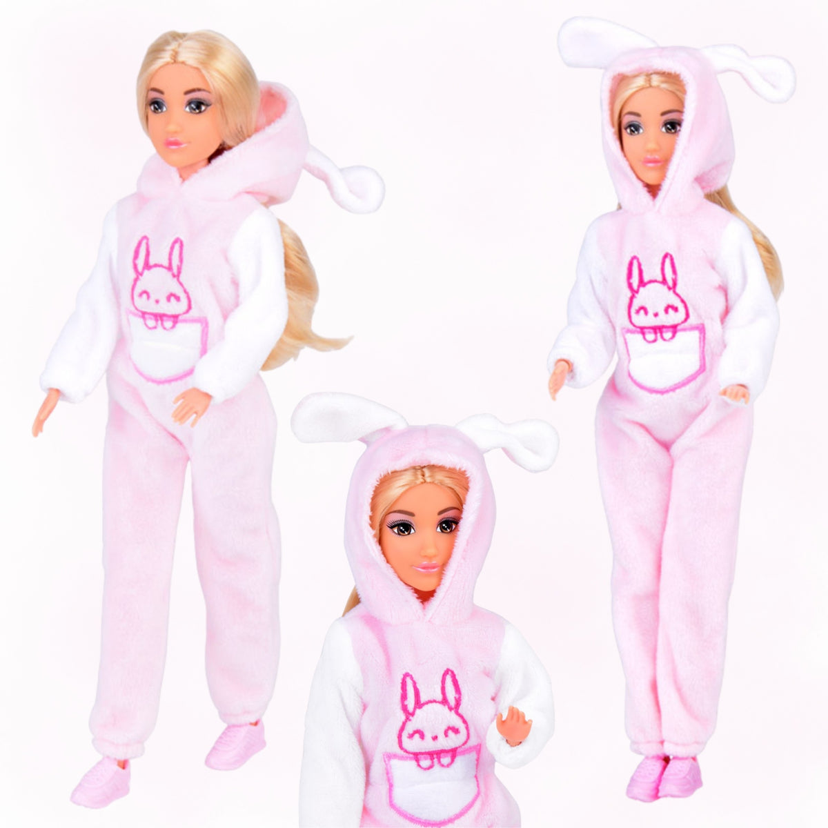 Woopie Royal dolls in bunny jumpsuits – bunny print on the chest
