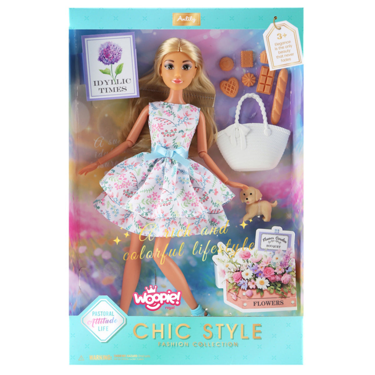 Woopie Royal Lily picnic doll – long blonde hair for styling