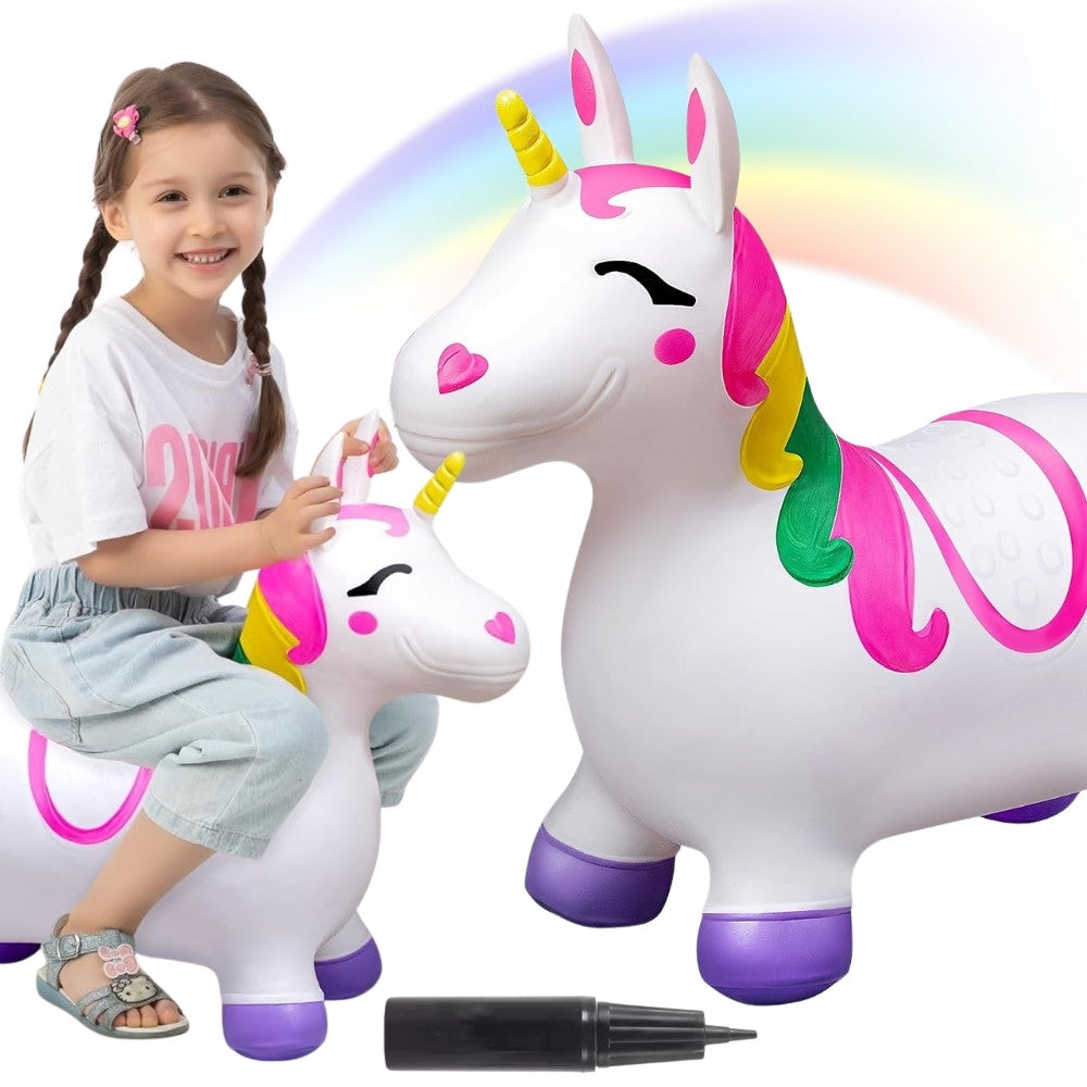 Woopie inflatable bouncy unicorn hopper with pump, white