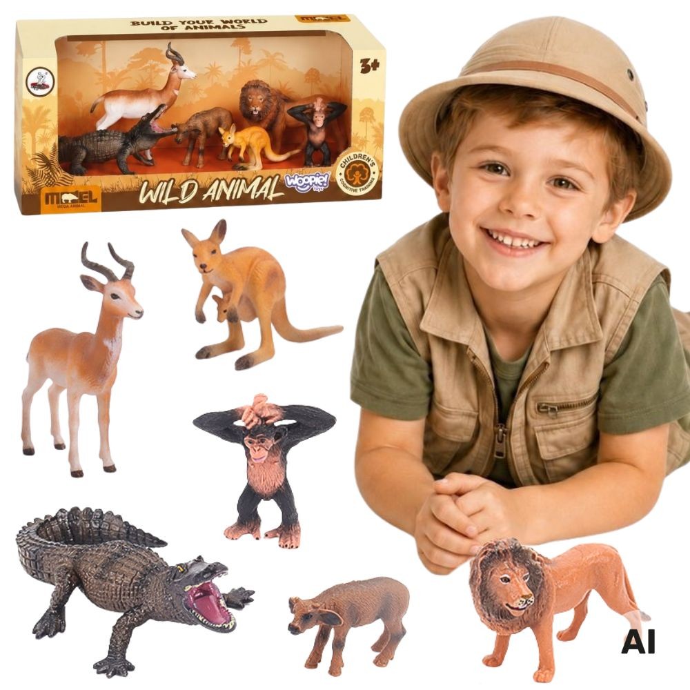 Woopie Safari and Wild Animal Figures Set, 6 pcs