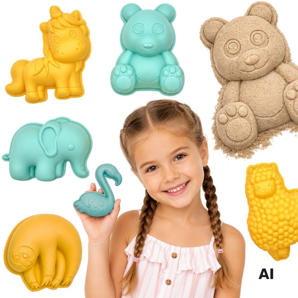 Woopie animal sand moulds set for kids, 6 pastel pieces