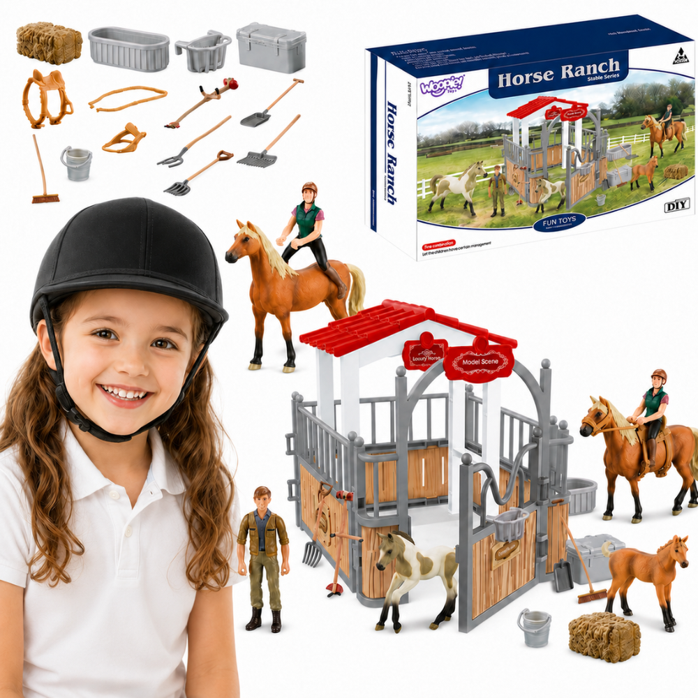 Woopie Horse Stable Play Set with Jockey, 18 pcs
