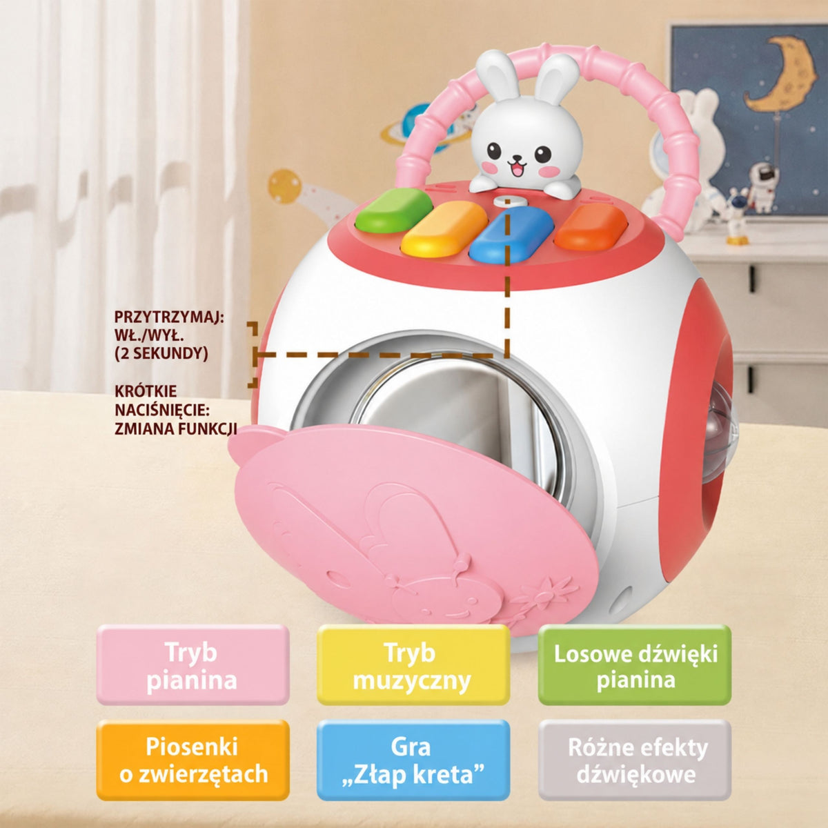 Shape sorter holes and pieces on the activity ball