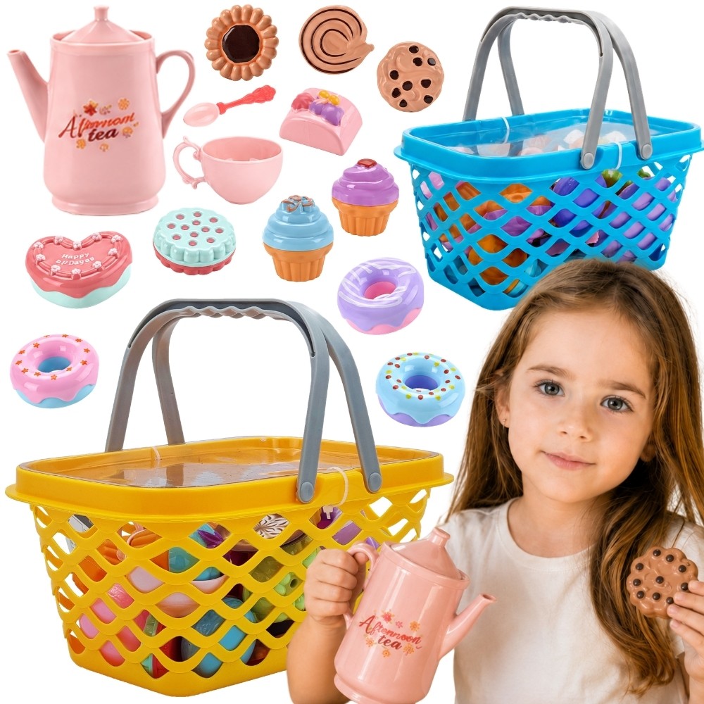 Woopie Shopping Basket with Tea Set and Sweets, 26 pcs