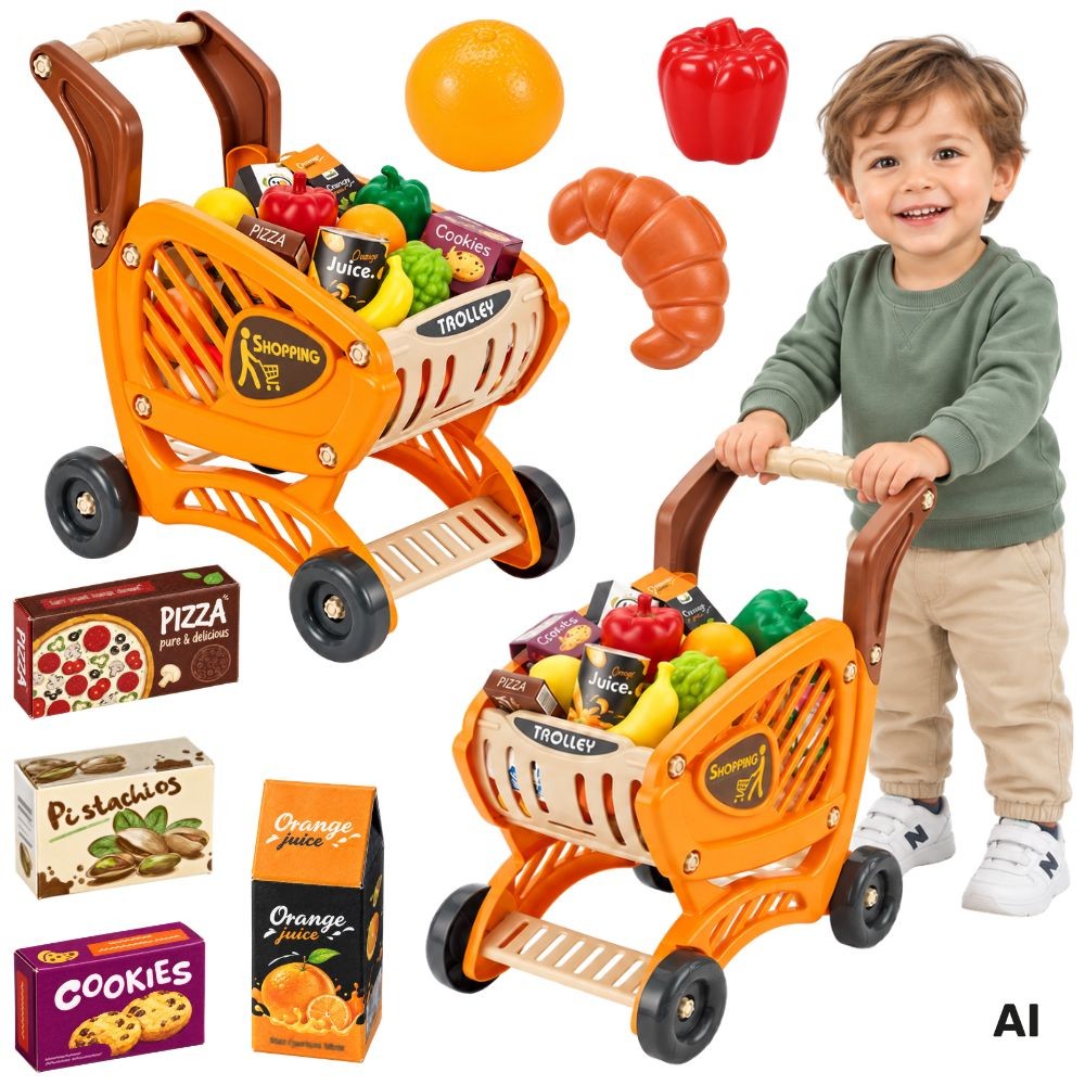 Woopie Kids' Shopping Cart with 42 Grocery Accessories