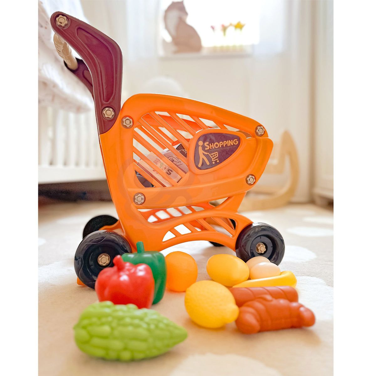 Woopie kids' shopping cart – play fruit, eggs and milk