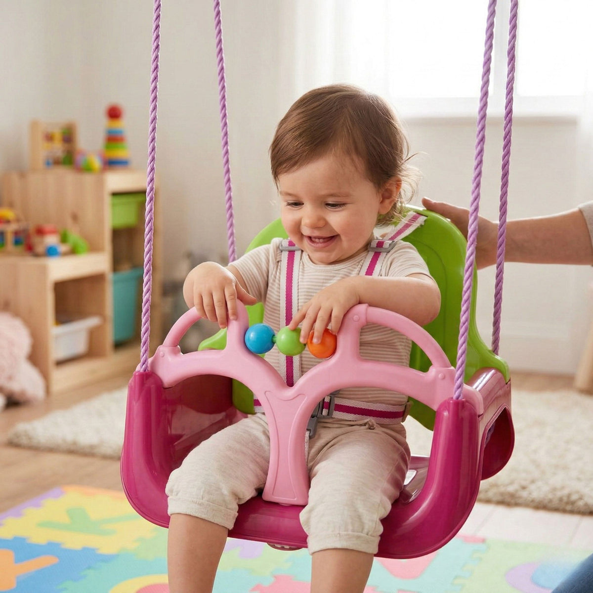 Woopie 3-in-1 swing, pink – pink seat with backrest