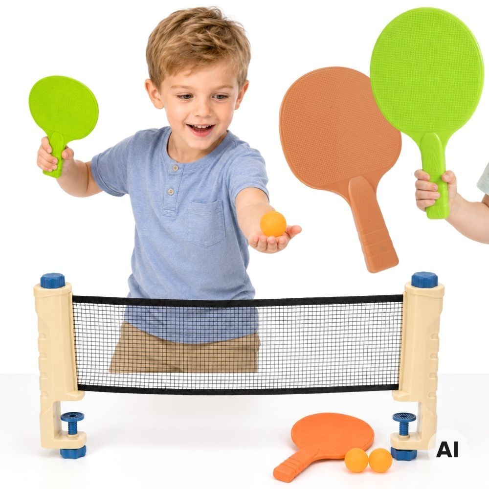 Woopie galda tenisa komplekts ar regulējamu tīklu, 6 d.