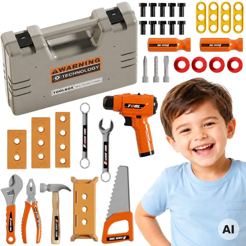Woopie kids tool set in a case with electric screwdriver, 45 pieces