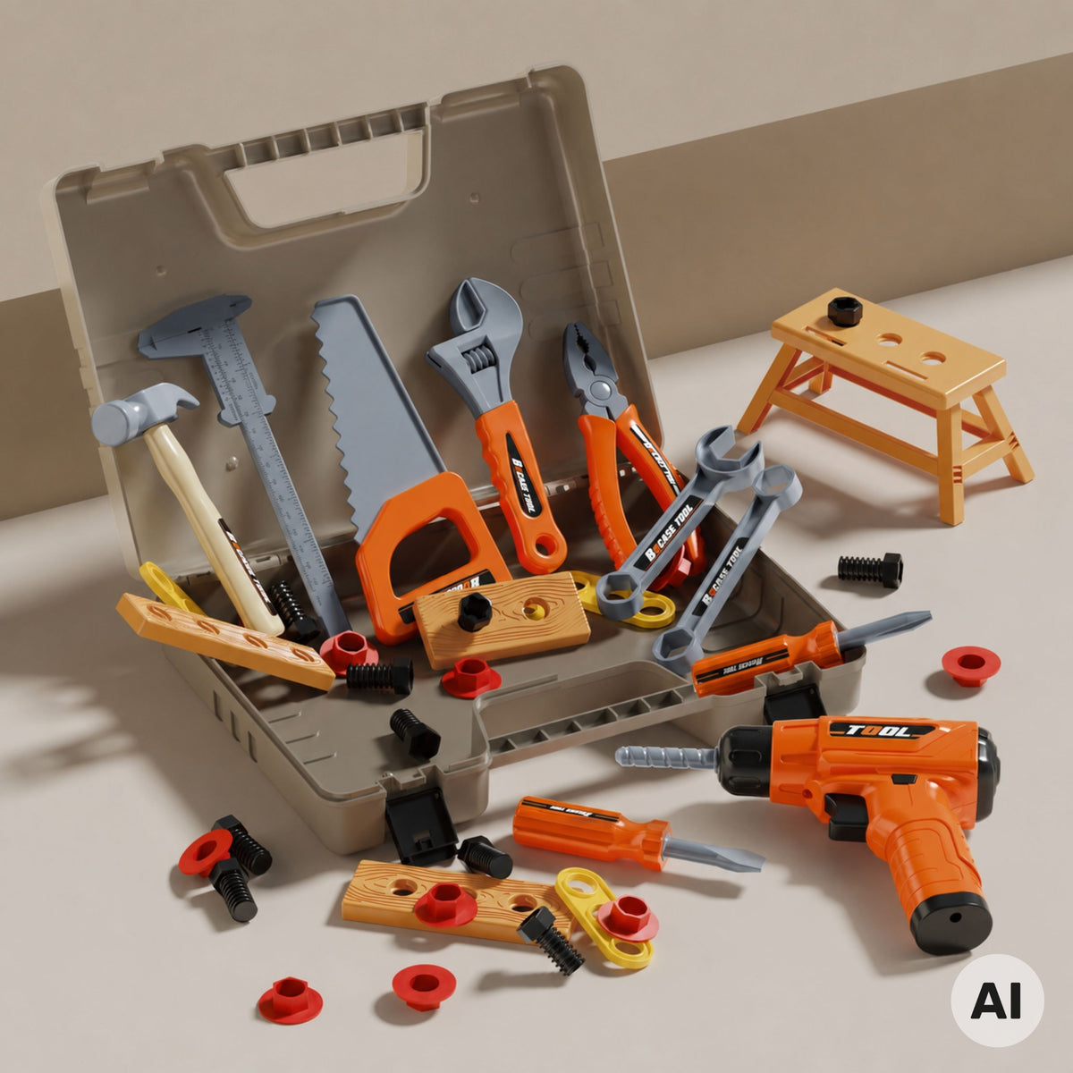 Toy saw, hammer, pliers and wrenches for kids