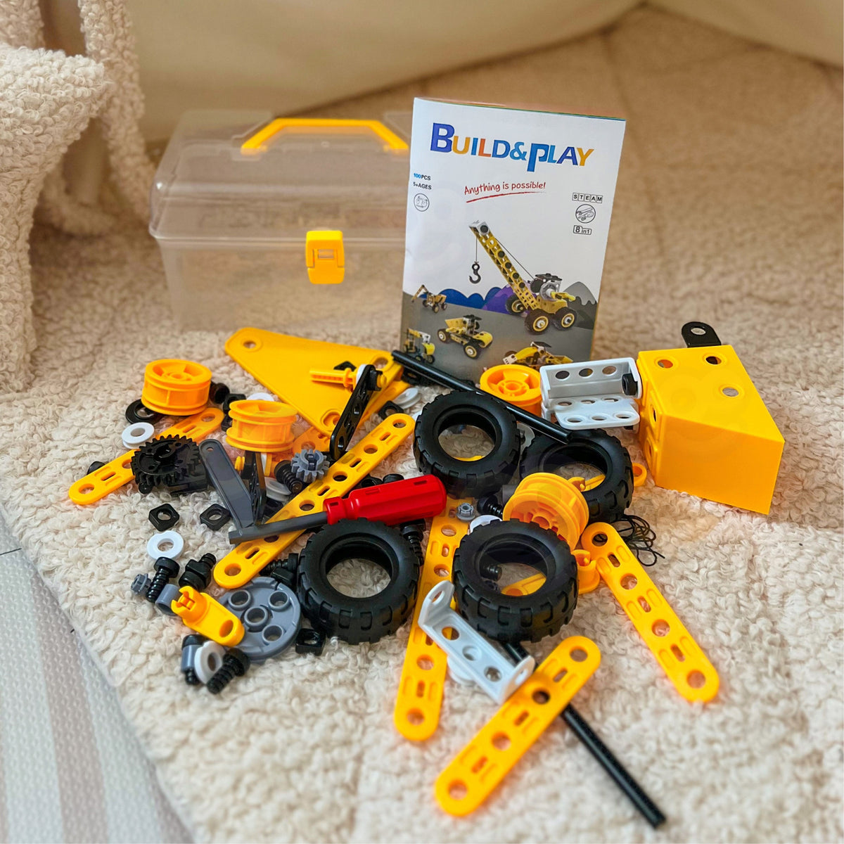 Woopie STEAM 8-in-1 building set – tools, screws and wheels
