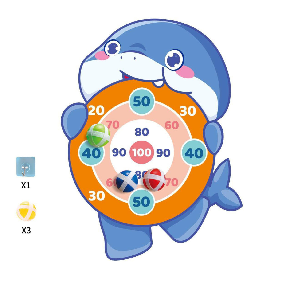 Shark dartboard with scoring zones for kids' contests