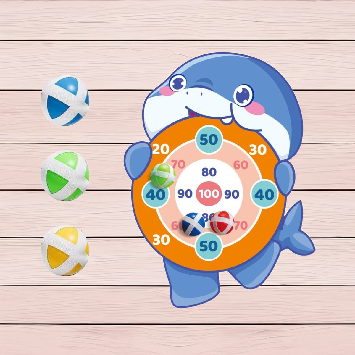 Shark target hanging on the wall at a child's eye level