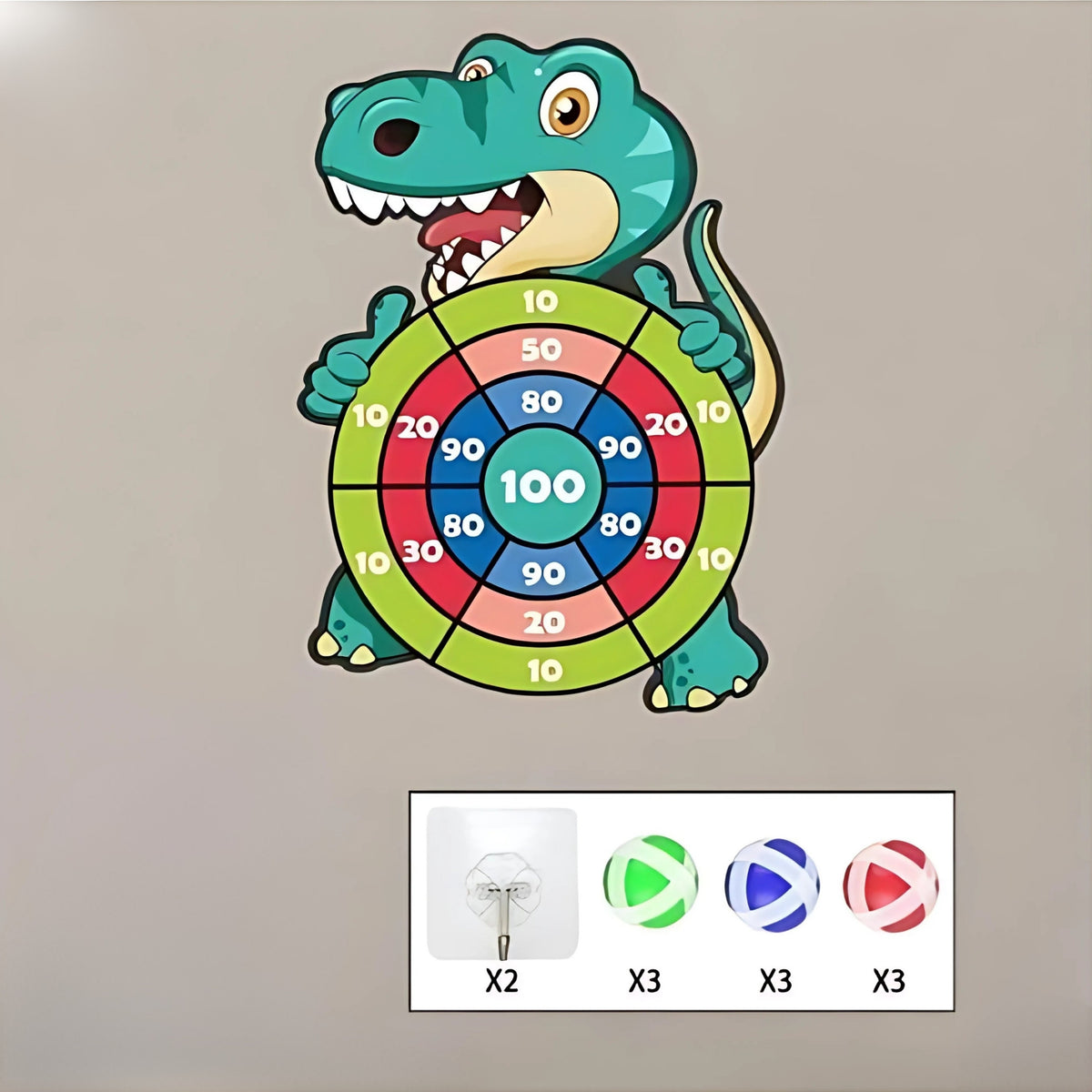 Dino bow game – colourful dinosaur-shaped target