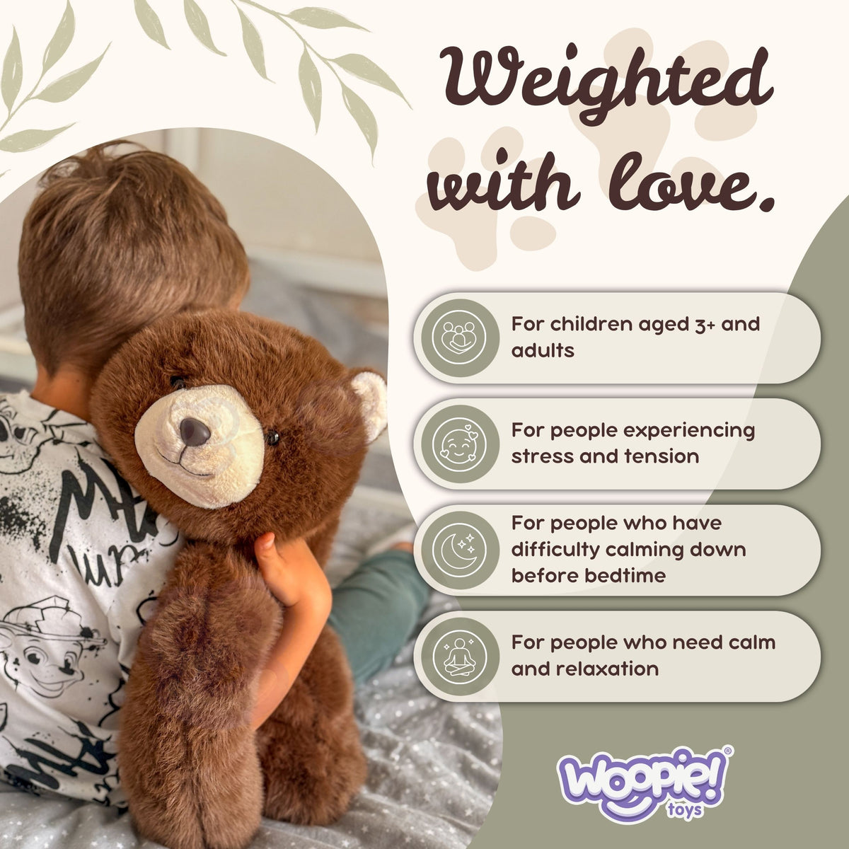 Woopie svērtais lācītis 1,5 kg – mīksts plīšs