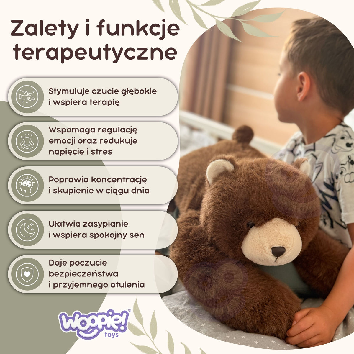 Woopie svērtais lācītis 1,5 kg – bērns apskauj