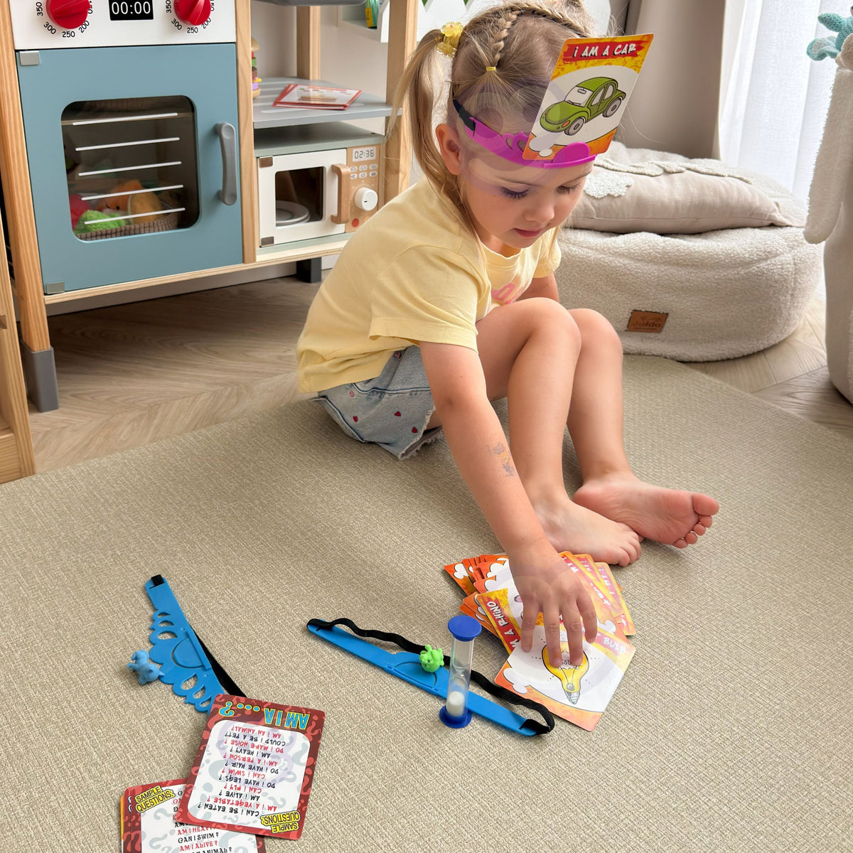 Woopie Who Am I game – family laughing while playing